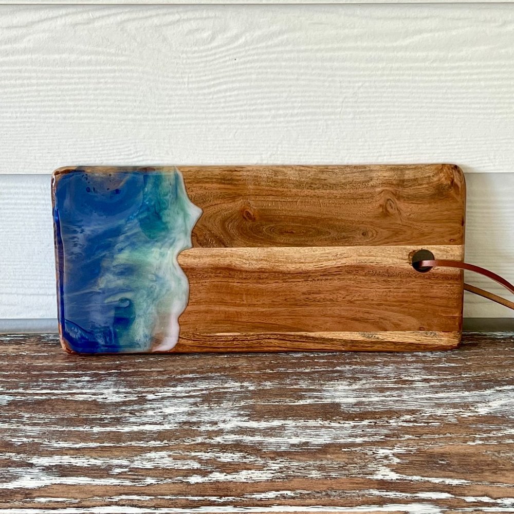 Ocean Waves Resin Wooden Cutting Board Charcuterie Board Cheeseboard Beach House - Picture 2 of 5